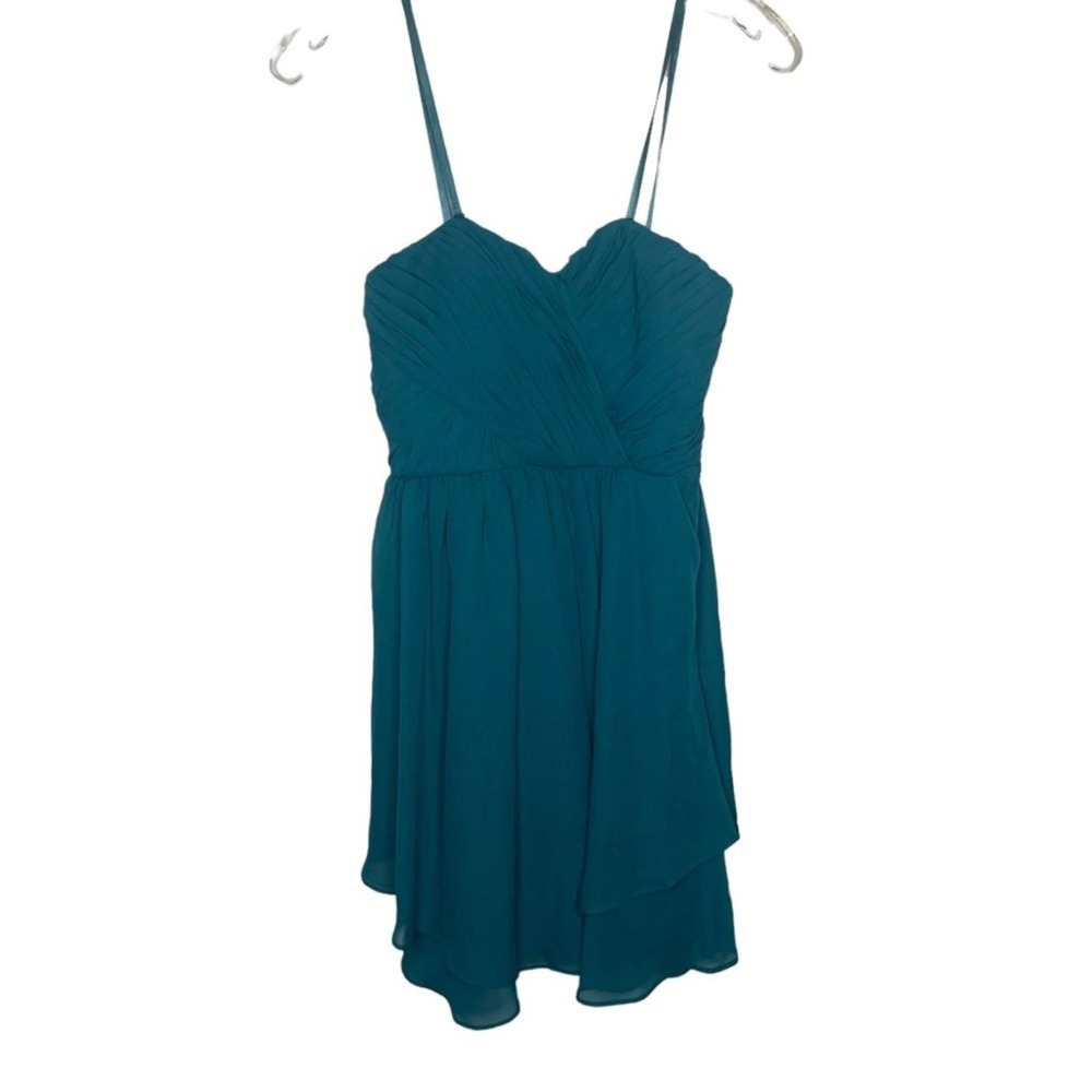 Hailey Logan by Adrianna Papell Teal Chiffon Pleated Cocktail Dress 5/6 NWT
